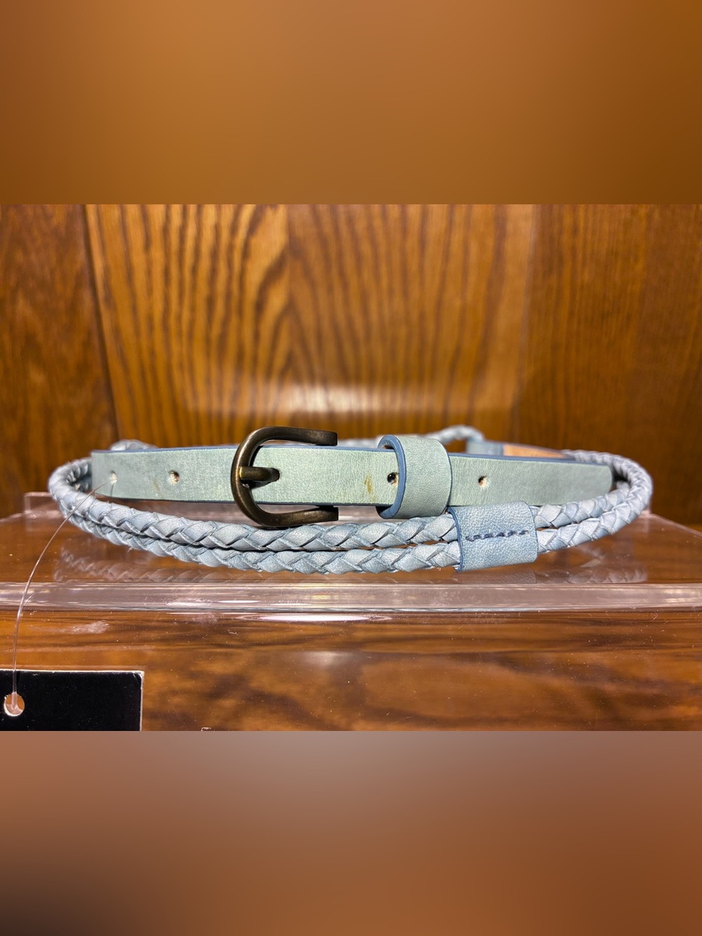 Worth NY Italy Made Leather Rope Belt Pale Indigo Gold Buckle Size Medium